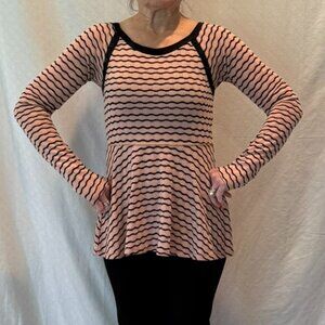 Free People Long Sleeve Wavy Pointelle Peplum Top - Small